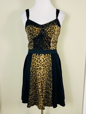 Tripp NYC Leopard Print A-Line Dress with Black Panels